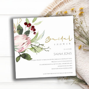 BLUSH PINK BURGUNDY PEONY FLORAL BRIDAL SHOWER INVITATION