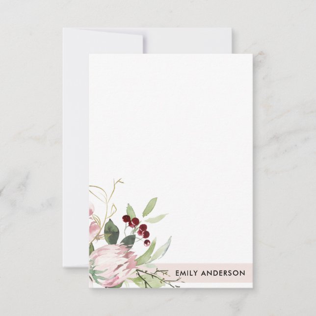 BLUSH PINK BURGUNDY PROTEA FLORAL WATERCOLOR CARD (Front)
