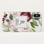 BLUSH PINK BURGUNDY PROTEA FLORAL WATERCOLOR Case-Mate iPhone CASE (Back (Horizontal))