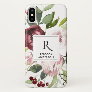 BLUSH PINK BURGUNDY PROTEA FLORAL WATERCOLOR Case-Mate iPhone CASE