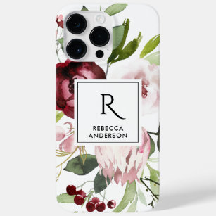 BLUSH PINK BURGUNDY PROTEA FLORAL WATERCOLOR Case-Mate iPhone 14 PRO MAX CASE