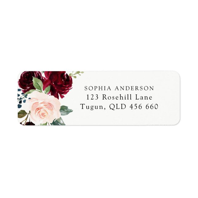 Blush Pink & Burgundy Red Return Address Label (Front)