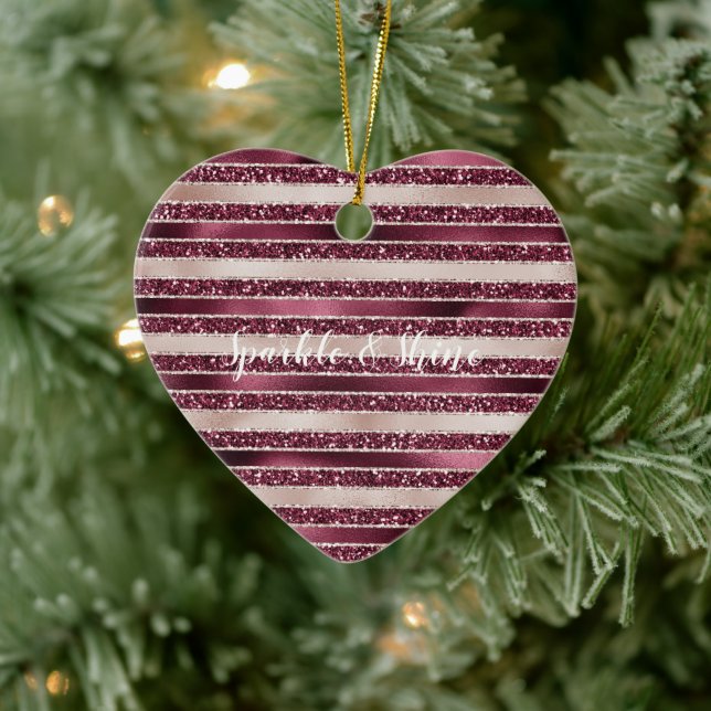Blush Pink Burgundy Red Rose Glitter Stripes    Ceramic Ornament (Tree)