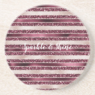 Blush Pink Burgundy Red Rose Glitter Stripes       Coaster