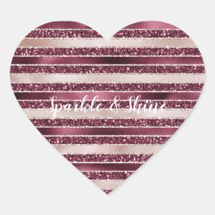 Blush Pink Burgundy Red Rose Glitter Stripes     Heart Sticker