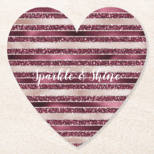 Blush Pink Burgundy Red Rose Glitter Stripes      Paper Coaster