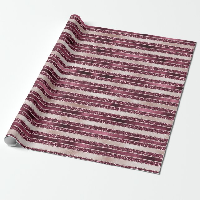 Blush Pink Burgundy Red Rose Glitter Stripes       Wrapping Paper (Unrolled)