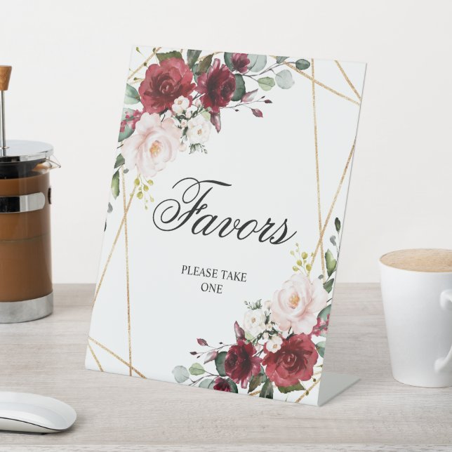 Blush Pink & Burgundy Rose Shower Favours Sign (In SItu)