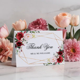 Blush Pink & Burgundy Rose Wedding Thank You Card