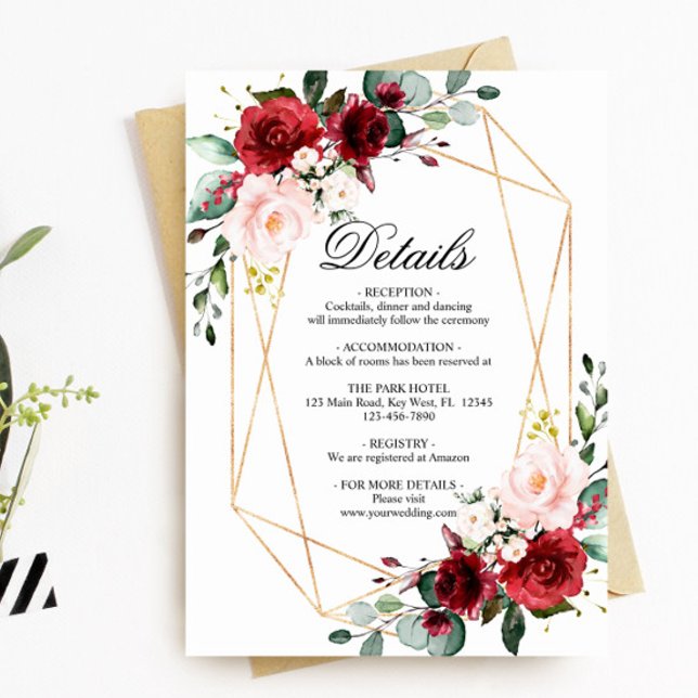 Blush Pink & Burgundy Wedding Details Enclosure (Creator Uploaded)