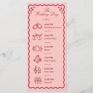 Blush Pink Burgundy Wedding Timeline Card
