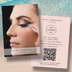 Blush Pink Business Logo Beauty Salon Lashes Photo Business Card