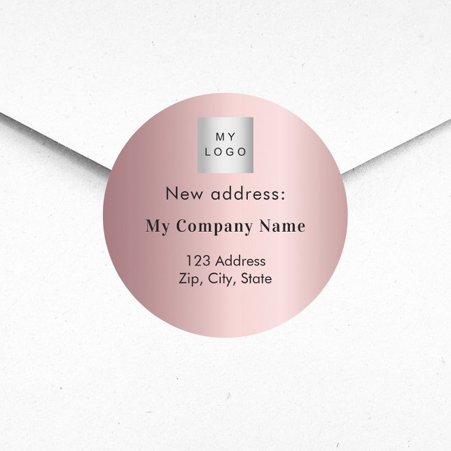 Blush pink business logo moved new address classic round sticker (Creator Uploaded)