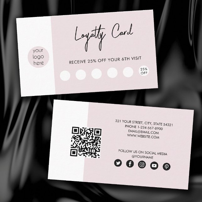 Blush Pink Business Logo QR Code Loyalty  Business Card (Creator Uploaded)