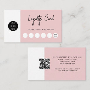Blush Pink Business Logo QR Code Loyalty  Card