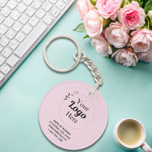 Blush Pink Business Logo qr code modern  Key Ring