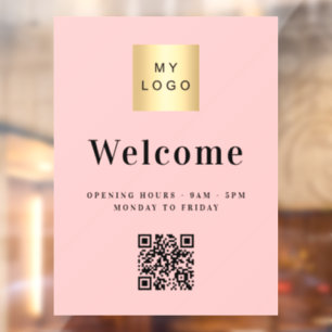 Blush pink business logo welcome QR code