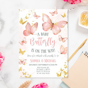 Blush Pink Butterflies Baby Shower Invitation