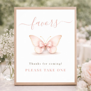 Blush Pink Butterfly Baby Girl Shower Favours Sign