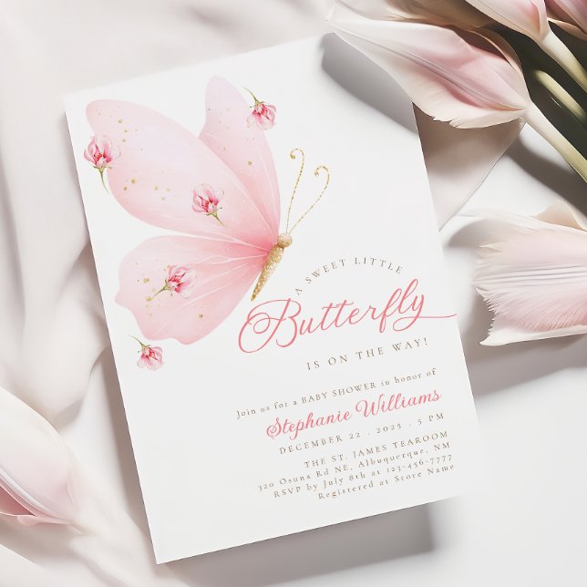 Blush Pink Butterfly Baby Shower Invitation (Creator Uploaded)