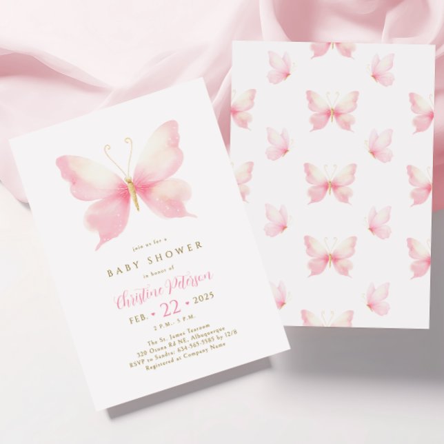Blush Pink Butterfly Baby Shower Invitation (Creator Uploaded)