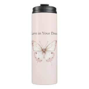 Blush Pink Butterfly Believe in Dreams Thermal Tumbler