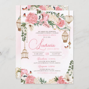 Blush Pink Butterfly Floral Elegant Quinceañera Invitation