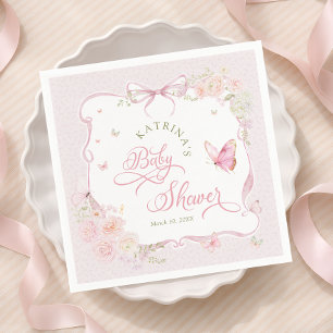 Blush Pink Butterfly Floral Girl Baby Shower Napkin