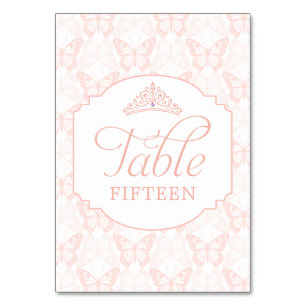 Blush Pink Butterfly Tiara Sweet 15 Table Number