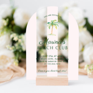 Blush Pink Cabana Stripes Beach Club Birthday Arch Acrylic Invitations