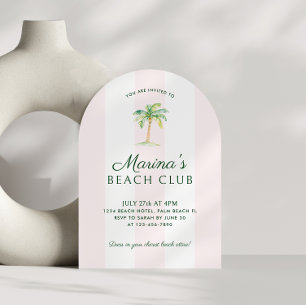 Blush Pink Cabana Stripes Beach Club Birthday Arch Invitation