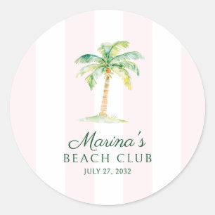 Blush Pink Cabana Stripes Palm Beach Club Favour Classic Round Sticker