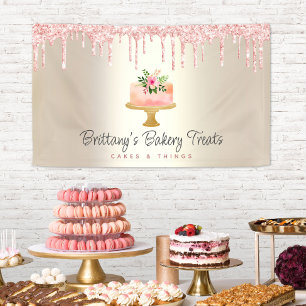 Blush Pink Cake Glitter Drips Bakery Gold Ombre Banner