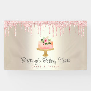 Blush Pink Cake Glitter Drips Bakery Gold Ombre Banner