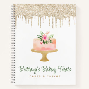 Blush Pink Cake Gold Glitter Drips Bakery Dessert Notebook