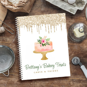 Blush Pink Cake Gold Glitter Drips Bakery Dessert Notebook