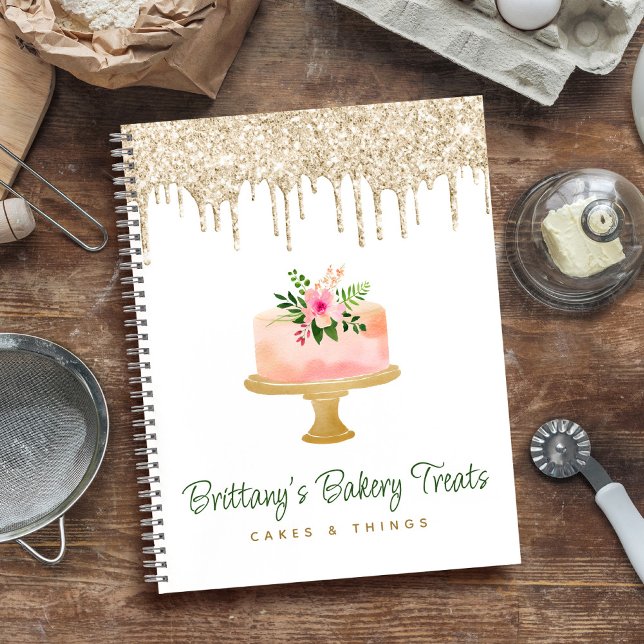 Blush Pink Cake Gold Glitter Drips Bakery Dessert Notebook (Creator Uploaded)