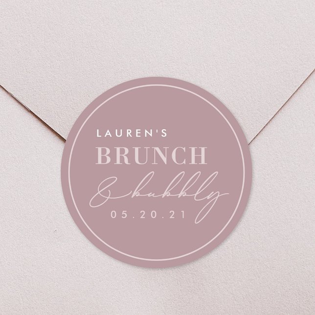 Blush Pink Calligraphy Bridal Brunch and Bubbly Cl Classic Round Sticker (Creator Uploaded)
