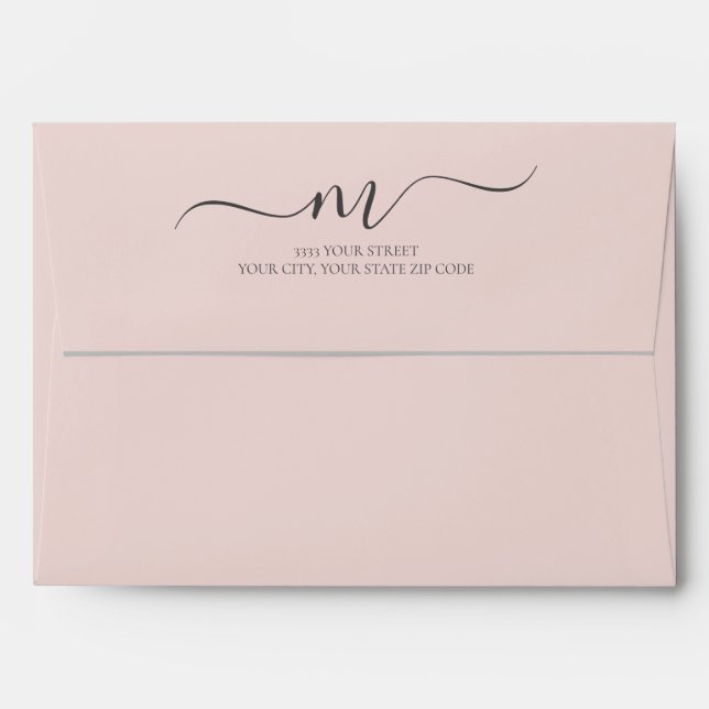 Blush Pink Calligraphy Monogram Return Address  Envelope (Back (Top Flap))