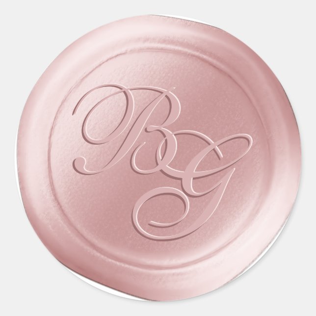 Blush Pink Calligraphy Monogram Wax Seal Stickers (Front)