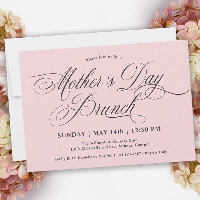 Blush Pink Calligraphy Mother's Day Brunch Invitation (Creator Uploaded)