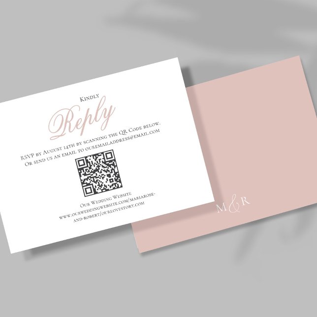 Blush Pink Calligraphy Script RSVP Elegant (Elegant blush pink calligraphy script reply card. )