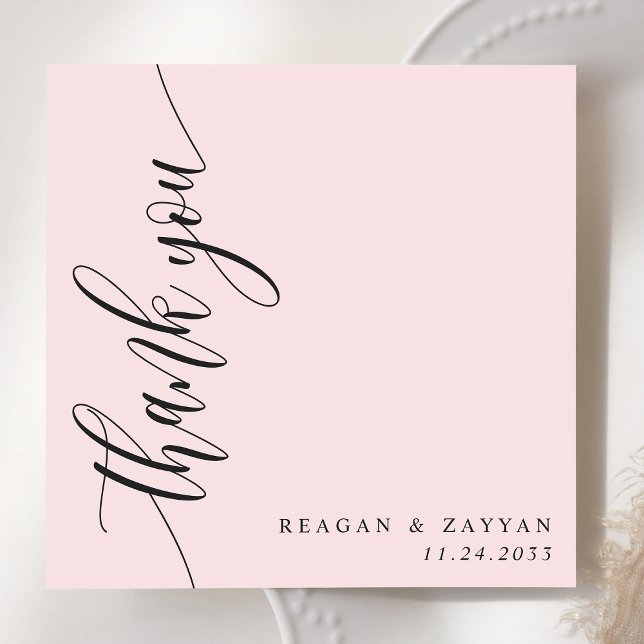 Blush Pink Calligraphy Script Wedding Thank You Card (Creator Uploaded)