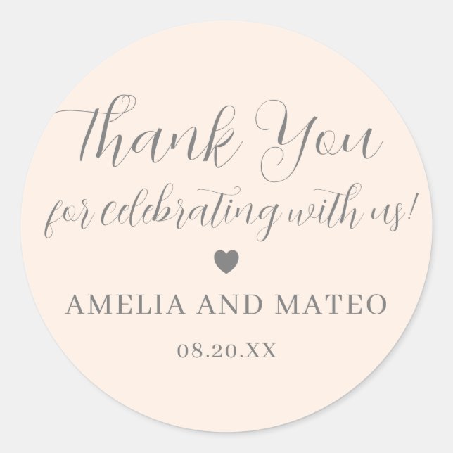 Blush Pink Calligraphy Wedding Thank You Favour Classic Round Sticker (Front)