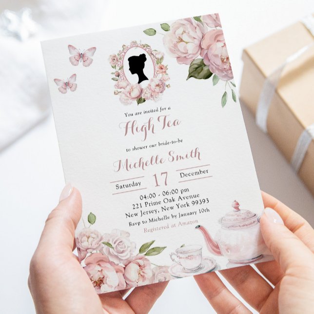 Blush Pink Cameo English Afternoon Tea Invitation (Creator Uploaded)