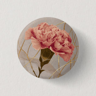 Blush Pink Carnation Floral Gold 3 Cm Round Badge