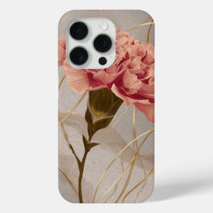 Blush Pink Carnation Floral Gold iPhone 15 Pro Case