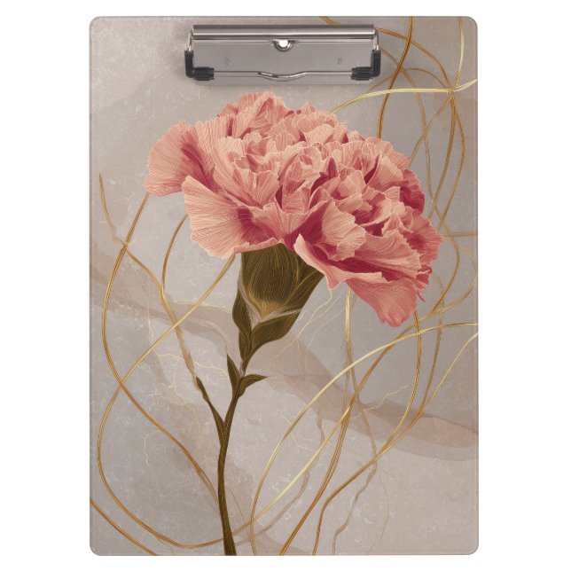 Blush Pink Carnation Floral Gold Clipboard (Front)