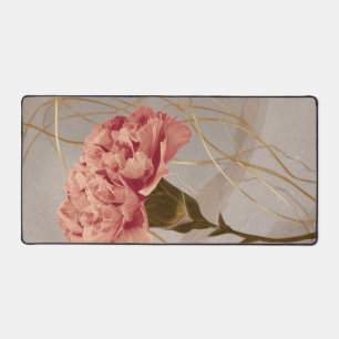 Blush Pink Carnation Floral Gold Desk Mat