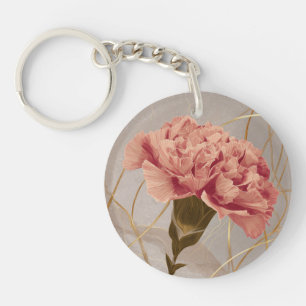 Blush Pink Carnation Floral Gold Key Ring